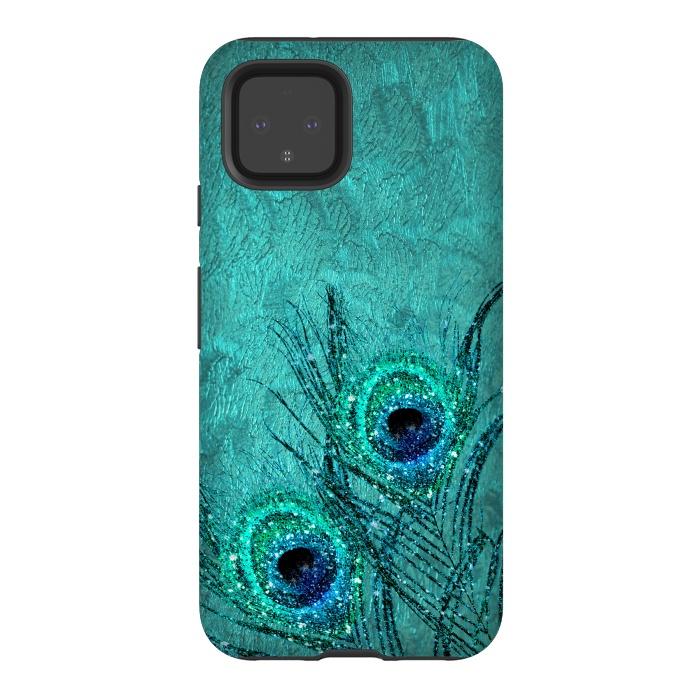 Pixel 4 StrongFit Peacock Sparkle Feathers by  Utart