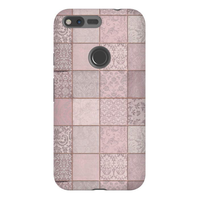 Pixel XL StrongFit Nostalgic Patchwork Tiles Soft Pink by Andrea Haase