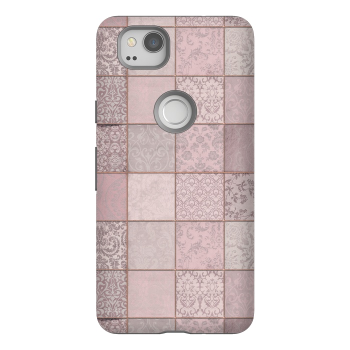 Pixel 2 StrongFit Nostalgic Patchwork Tiles Soft Pink by Andrea Haase