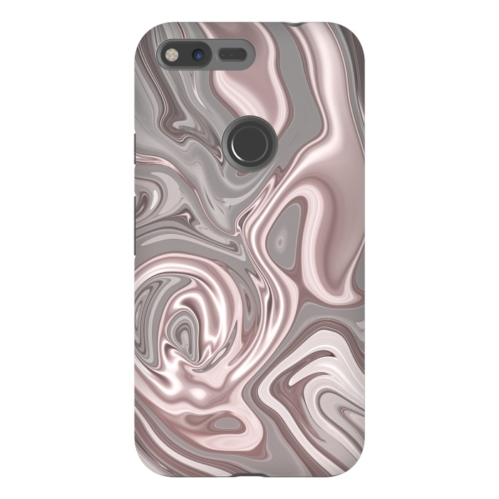 Pixel XL StrongFit Rose Gold Gray Marbled Paint by Andrea Haase