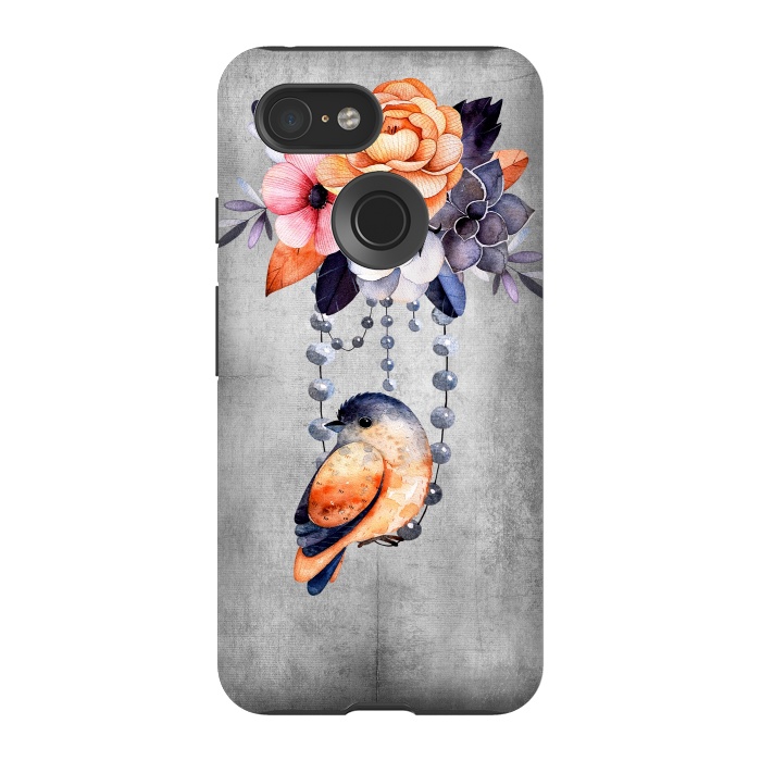 Pixel 3 StrongFit Vintage flowers and bird by  Utart