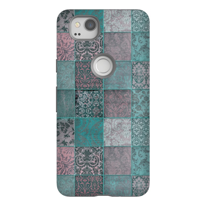 Pixel 2 StrongFit Vintage Teal Patchwork by Andrea Haase