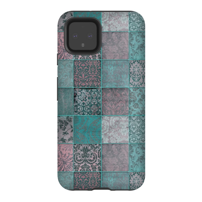 Pixel 4 StrongFit Vintage Teal Patchwork by Andrea Haase