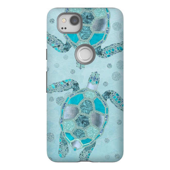 Pixel 2 StrongFit Turquoise Glamour Turtle 2 by Andrea Haase