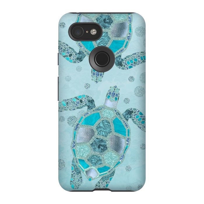 Pixel 3 StrongFit Turquoise Glamour Turtle 2 by Andrea Haase