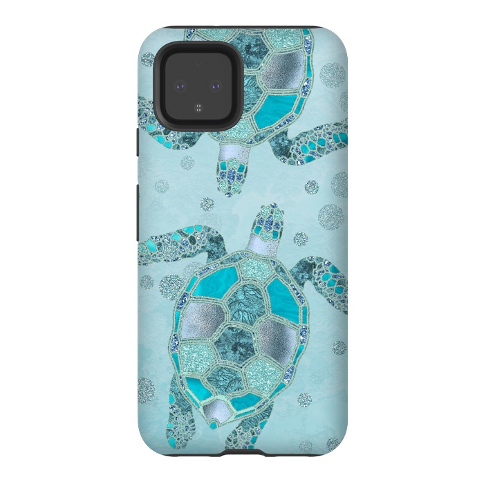 Pixel 4 StrongFit Turquoise Glamour Turtle 2 by Andrea Haase