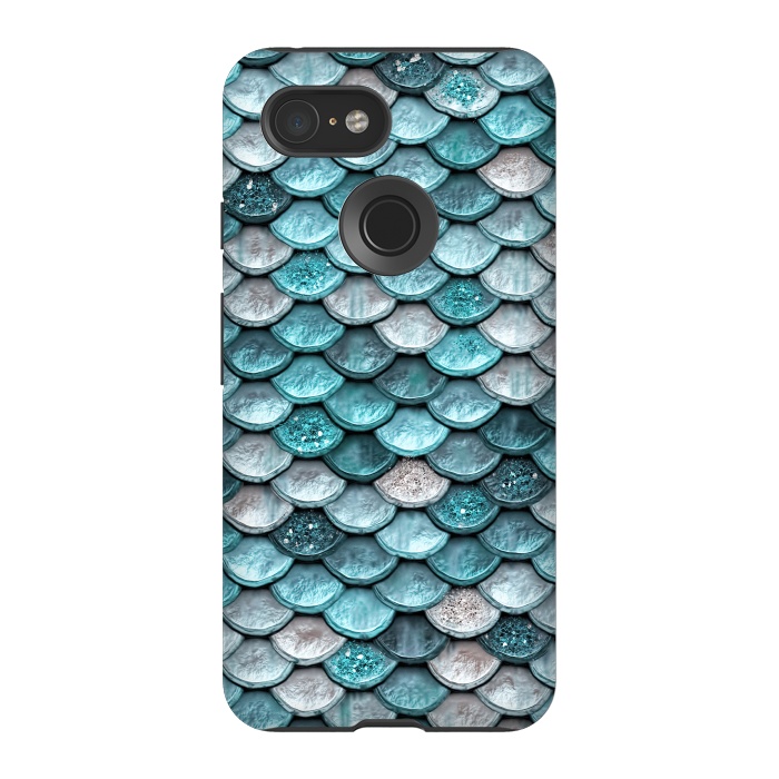 Pixel 3 StrongFit Silver and Blue Metal Glitter Mermaid Scales by  Utart