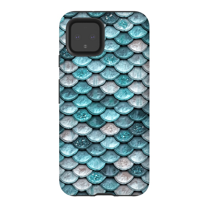 Pixel 4 StrongFit Silver and Blue Metal Glitter Mermaid Scales by  Utart