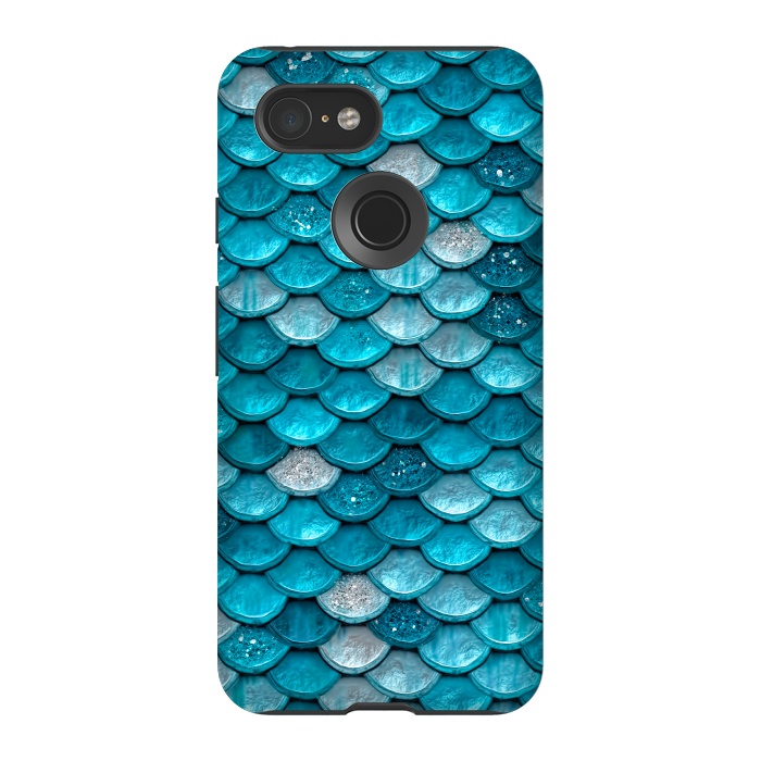 Pixel 3 StrongFit Blue Metal Mermaid Glitter Scales by  Utart