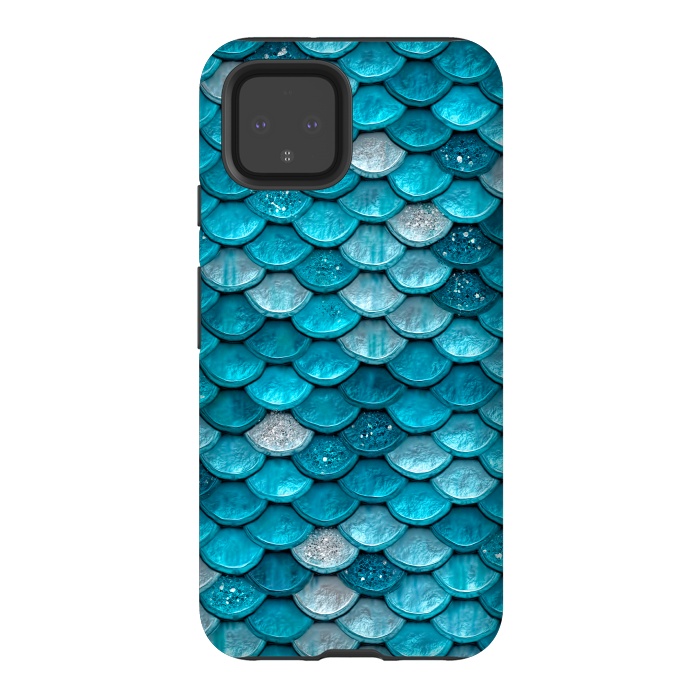 Pixel 4 StrongFit Blue Metal Mermaid Glitter Scales by  Utart