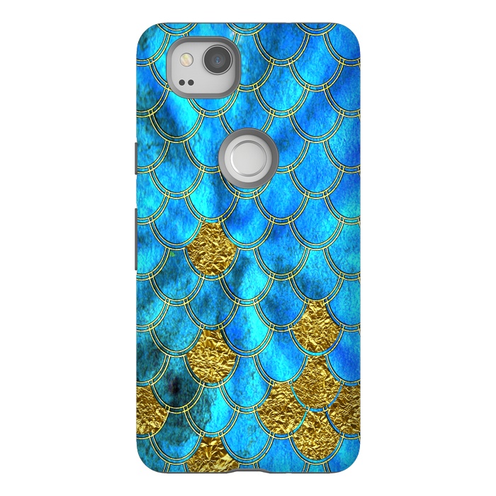Pixel 2 StrongFit Blue and Gold Glitter Metal Mermaid Scales by  Utart