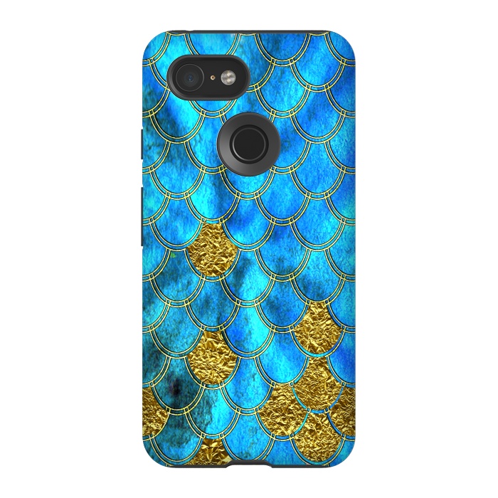 Pixel 3 StrongFit Blue and Gold Glitter Metal Mermaid Scales by  Utart