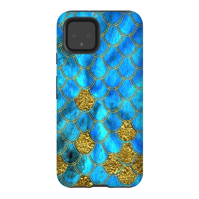 Pixel 4 StrongFit Blue and Gold Glitter Metal Mermaid Scales by  Utart