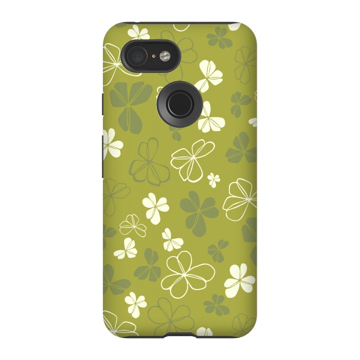 Pixel 3 StrongFit Lucky Clover in Green and White by Paula Ohreen
