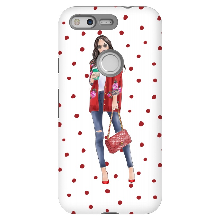 Pixel StrongFit Coffee City Girl with Red Polka Dots by DaDo ART