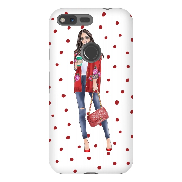 Pixel XL StrongFit Coffee City Girl with Red Polka Dots by DaDo ART