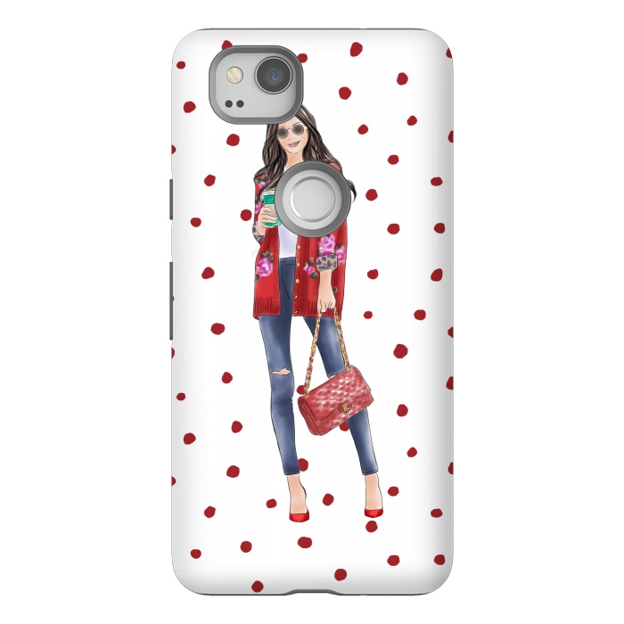 Pixel 2 StrongFit Coffee City Girl with Red Polka Dots by DaDo ART
