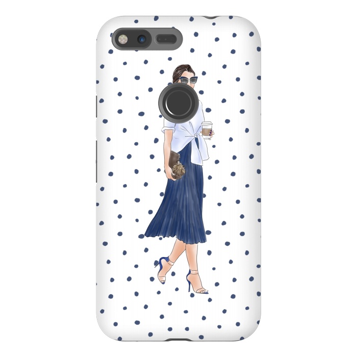 Pixel XL StrongFit Fashion Coffee Girl with Blue Polka Dots by DaDo ART