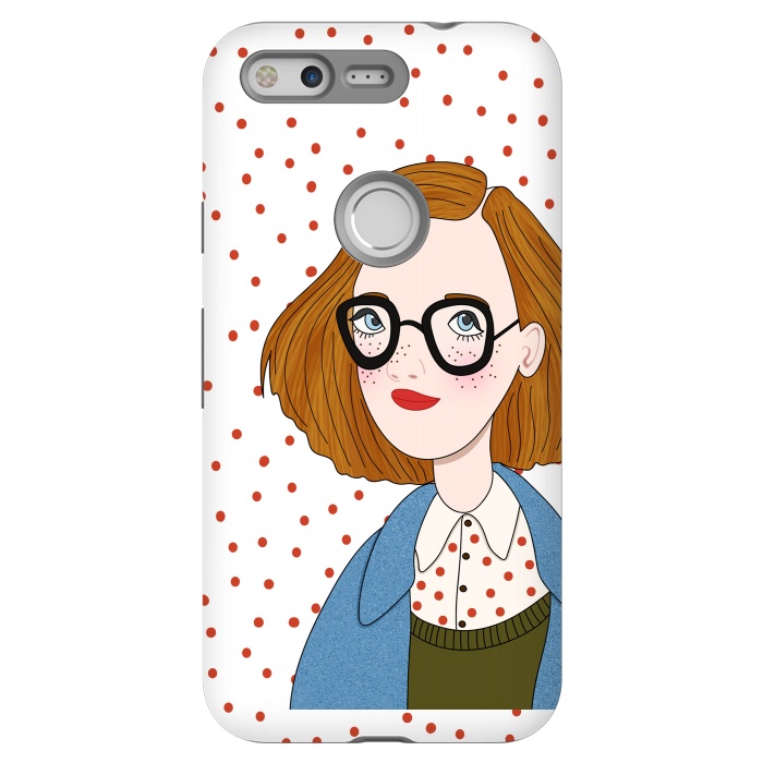 Pixel StrongFit Trendy Fashion Girl with Red Polka Dots by DaDo ART