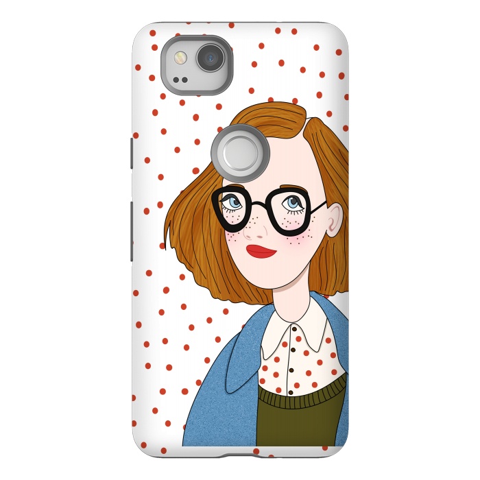 Pixel 2 StrongFit Trendy Fashion Girl with Red Polka Dots by DaDo ART