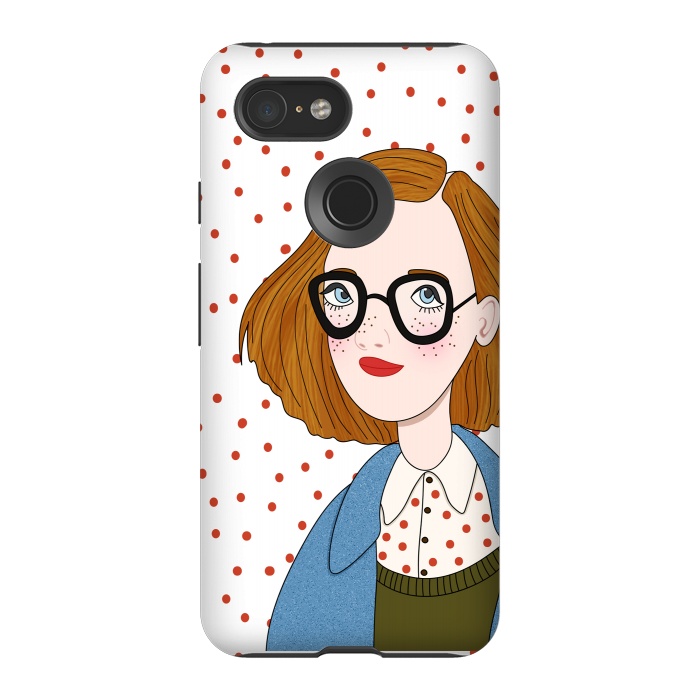 Pixel 3 StrongFit Trendy Fashion Girl with Red Polka Dots by DaDo ART