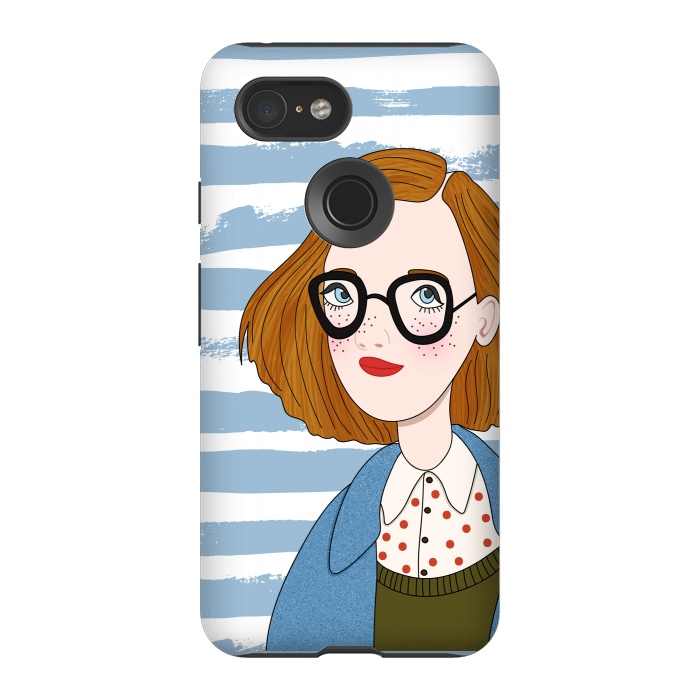 Pixel 3 StrongFit Fashion Girl and Blue  Stripes  by DaDo ART