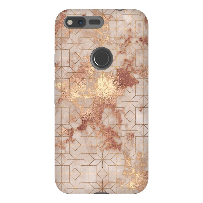 Pixel XL StrongFit Simply Minimalistic  Rose Gold Shapes Marble Pattern by  Utart