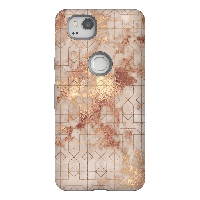 Pixel 2 StrongFit Simply Minimalistic  Rose Gold Shapes Marble Pattern by  Utart