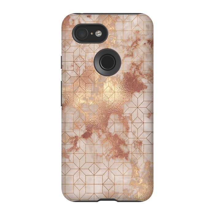 Pixel 3 StrongFit Simply Minimalistic  Rose Gold Shapes Marble Pattern by  Utart