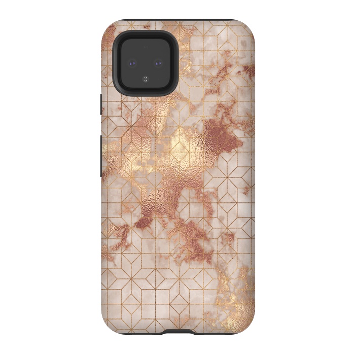Pixel 4 StrongFit Simply Minimalistic  Rose Gold Shapes Marble Pattern by  Utart
