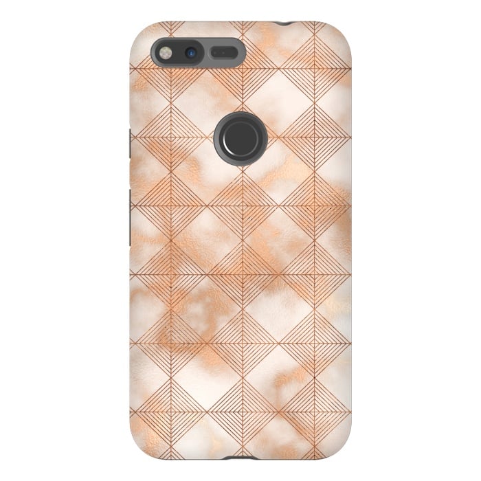 Pixel XL StrongFit Abstract Minimalistic Rose Gold Marble Quadrangles  by  Utart