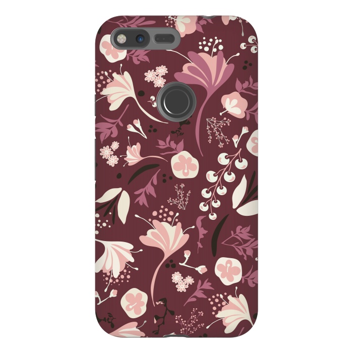 Pixel XL StrongFit Beautiful Blooms on Burgundy by Paula Ohreen
