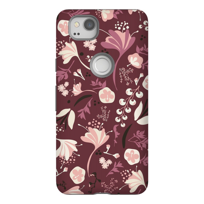 Pixel 2 StrongFit Beautiful Blooms on Burgundy by Paula Ohreen