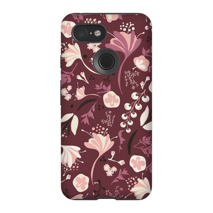 Pixel 3 StrongFit Beautiful Blooms on Burgundy by Paula Ohreen