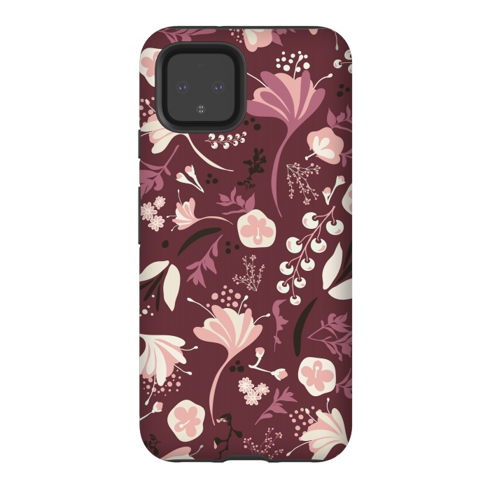 Pixel 4 StrongFit Beautiful Blooms on Burgundy by Paula Ohreen