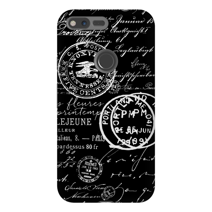 Pixel XL StrongFit Vintage Handwriting White On Black by Andrea Haase