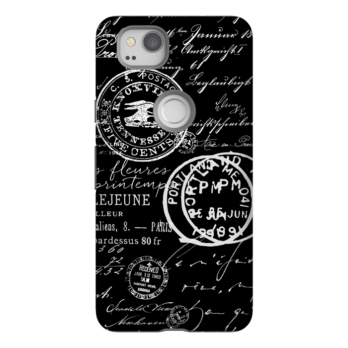 Pixel 2 StrongFit Vintage Handwriting White On Black by Andrea Haase