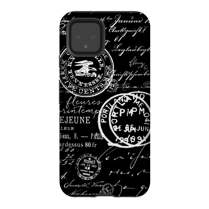 Pixel 4 StrongFit Vintage Handwriting White On Black by Andrea Haase
