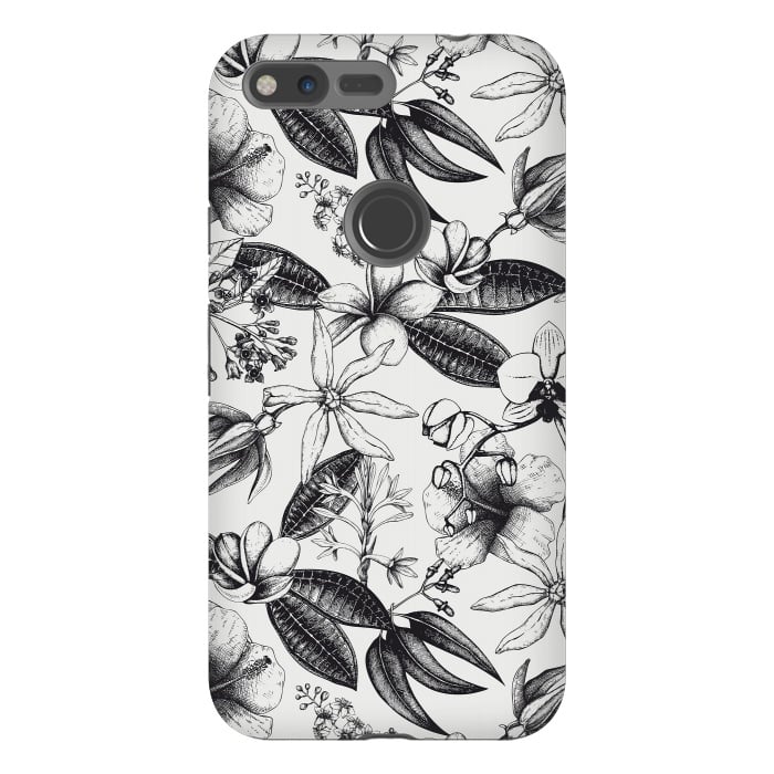 Pixel XL StrongFit Black And White Exotic Flower Pattern by Andrea Haase