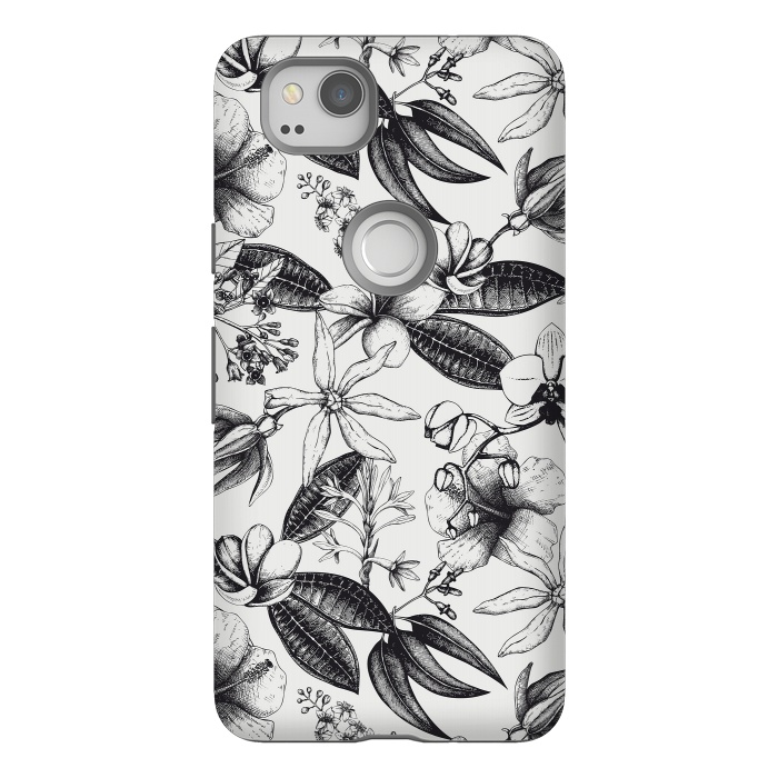 Pixel 2 StrongFit Black And White Exotic Flower Pattern by Andrea Haase