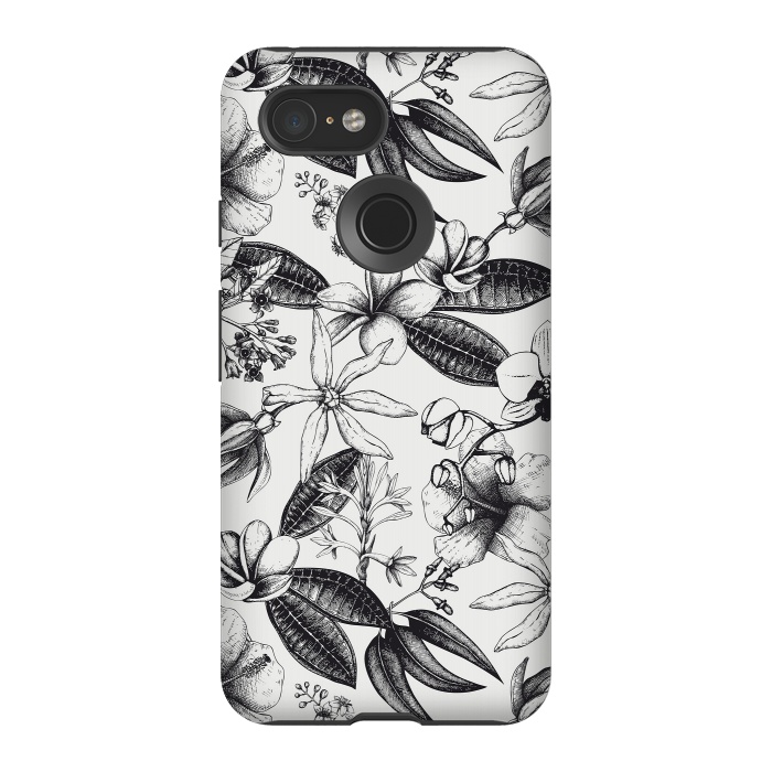 Pixel 3 StrongFit Black And White Exotic Flower Pattern by Andrea Haase