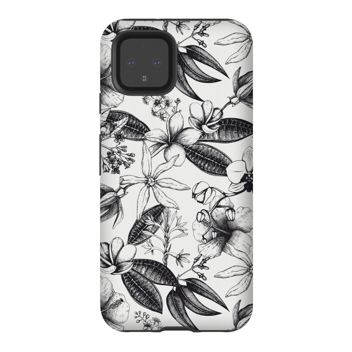 Pixel 4 StrongFit Black And White Exotic Flower Pattern by Andrea Haase