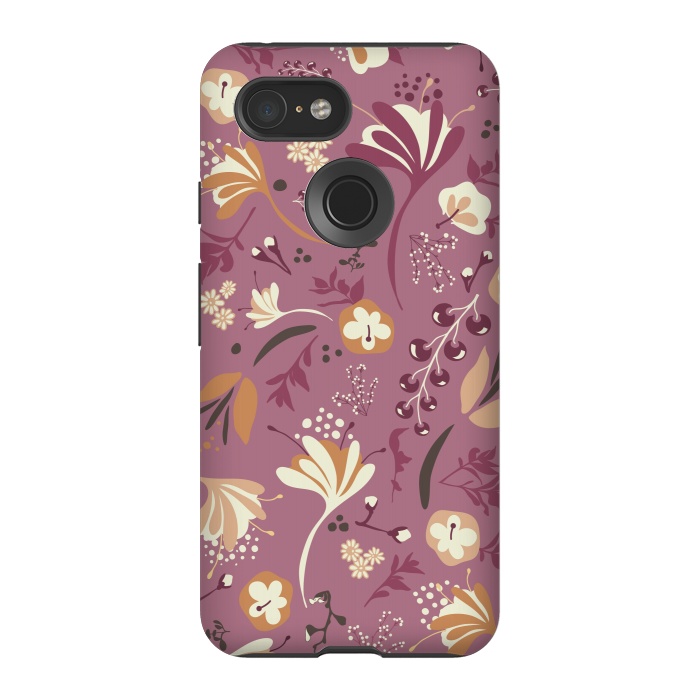Pixel 3 StrongFit Beautiful Blooms on Plum by Paula Ohreen