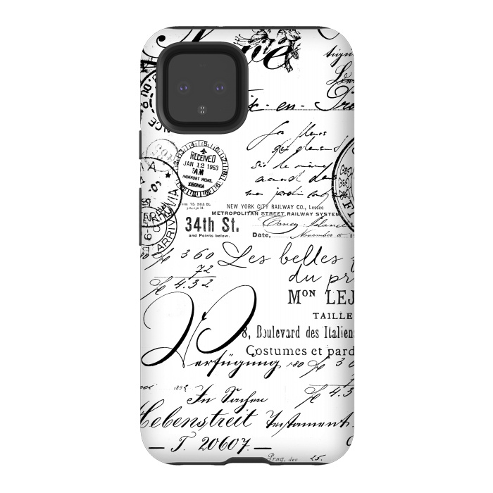 Pixel 4 StrongFit Black And White Nostalgic Handwriting by Andrea Haase