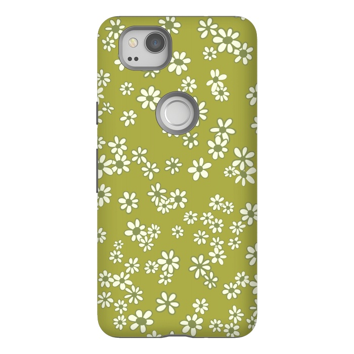 Pixel 2 StrongFit Ditsy Daisies on Green by Paula Ohreen