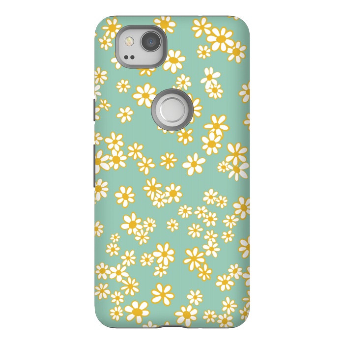 Pixel 2 StrongFit Ditsy Daisies on Teal by Paula Ohreen