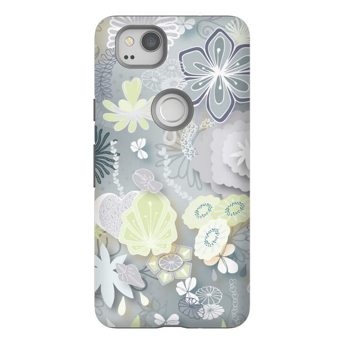 Pixel 2 StrongFit Paper-Cut Florals on Grey by Paula Ohreen