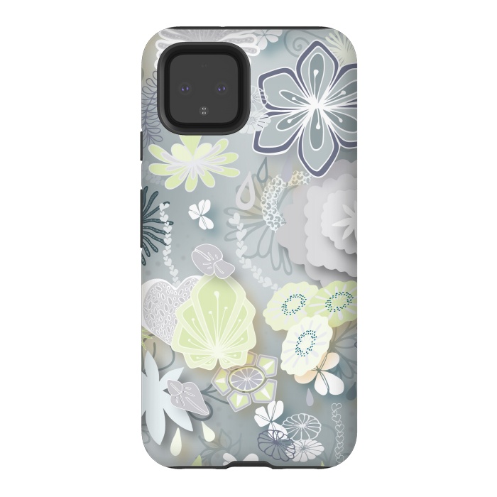 Pixel 4 StrongFit Paper-Cut Florals on Grey by Paula Ohreen