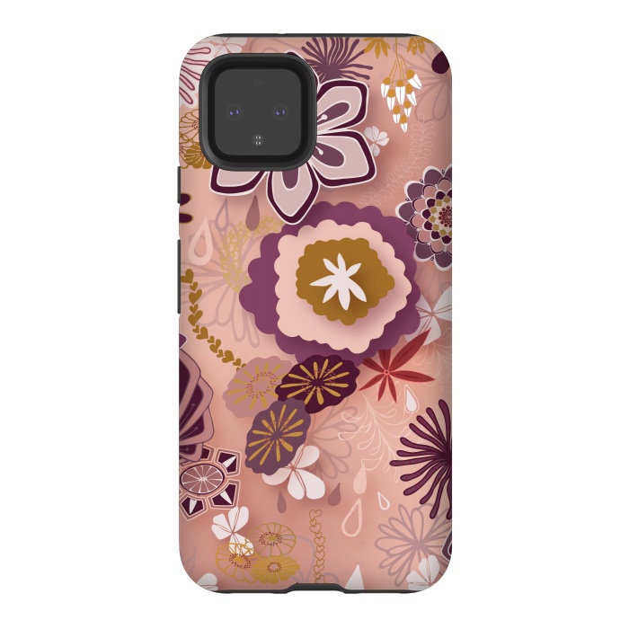 Pixel 4 StrongFit Paper-Cut Florals on Pink by Paula Ohreen