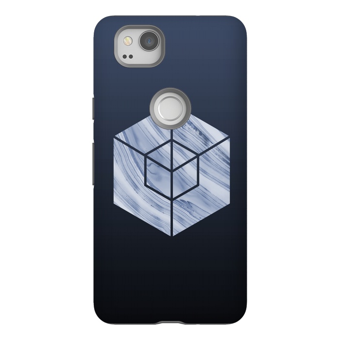 Pixel 2 StrongFit Marbled Hexagon In Shades Of Blue by Andrea Haase